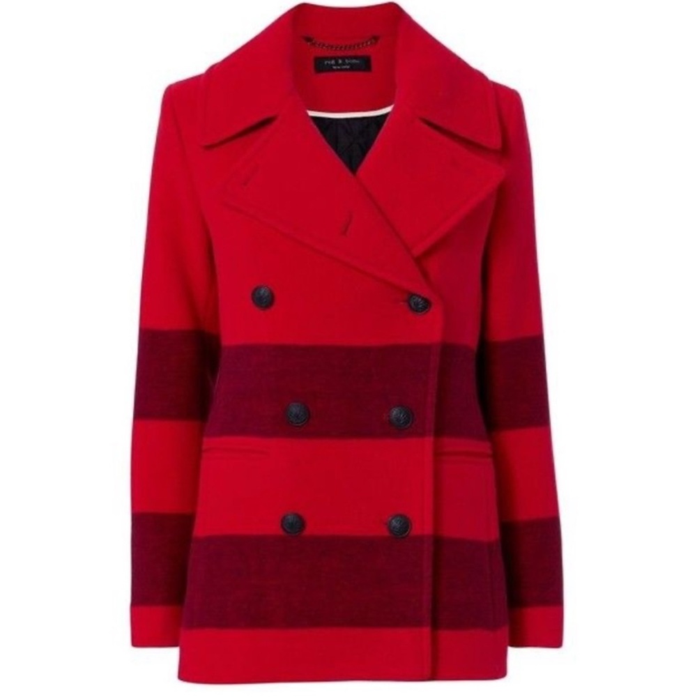 Rag & Bone Red Peacoat with Bold Color-Blocking Design